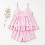 Sweet Ruffle Pajama Set -  Pink Butterfly