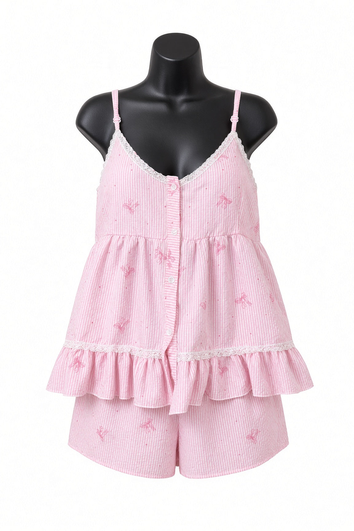 Sweet Ruffle Pajama Set -  Pink Butterfly