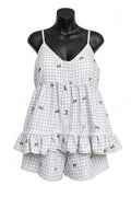 Sweet Ruffle Pajama Set - Gray Gingham Bows
