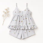 Sweet Ruffle Pajama Set - Gray Gingham Bows