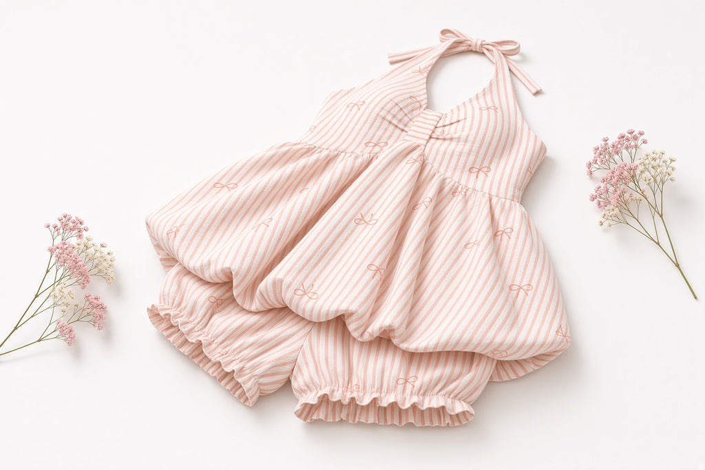 Sweet Bow Baby Doll Set - Peach Stripes