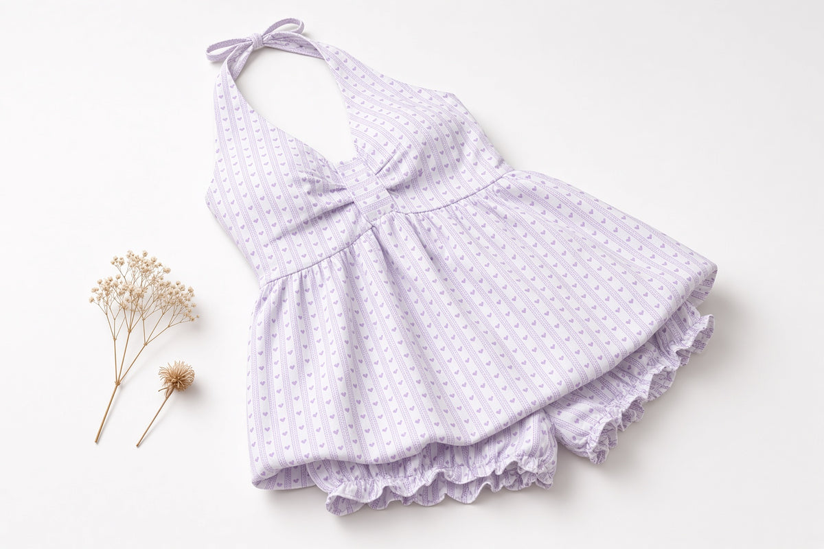 Sweet Bow Baby Doll Set - Purple Hearts