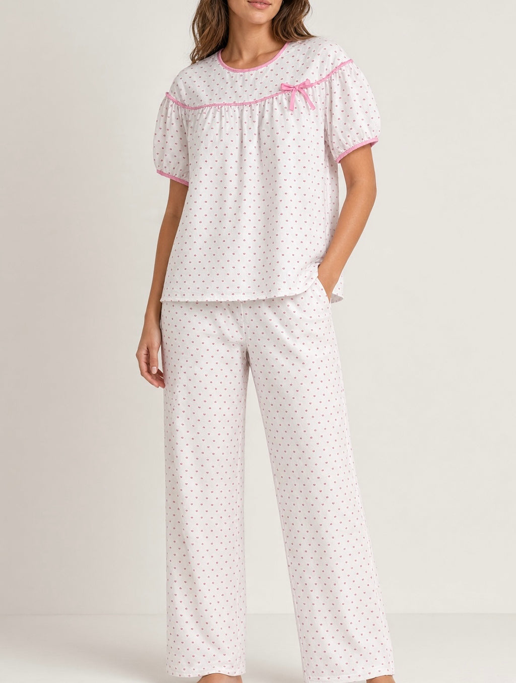 Heart Dot Pajama Set - Pink