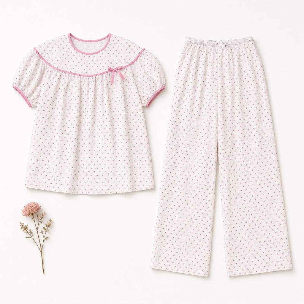 Heart Dot Pajama Set - Pink