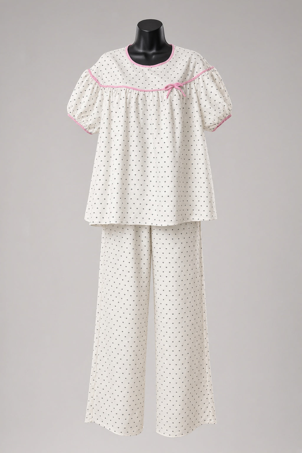 Heart Dot Pajama Set - Cream