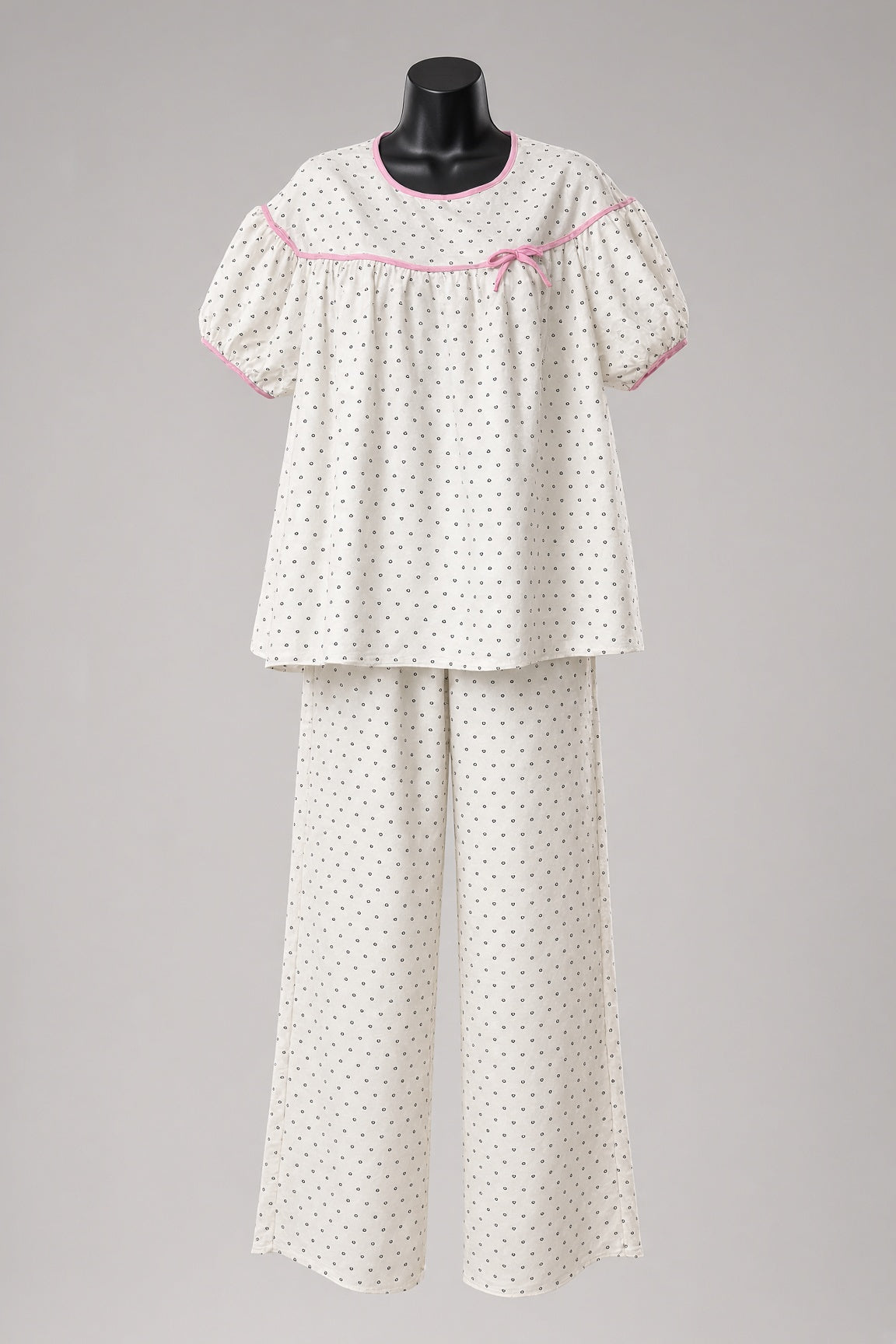 Heart Dot Pajama Set - Cream
