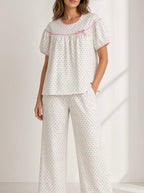 Heart Dot Pajama Set - Cream