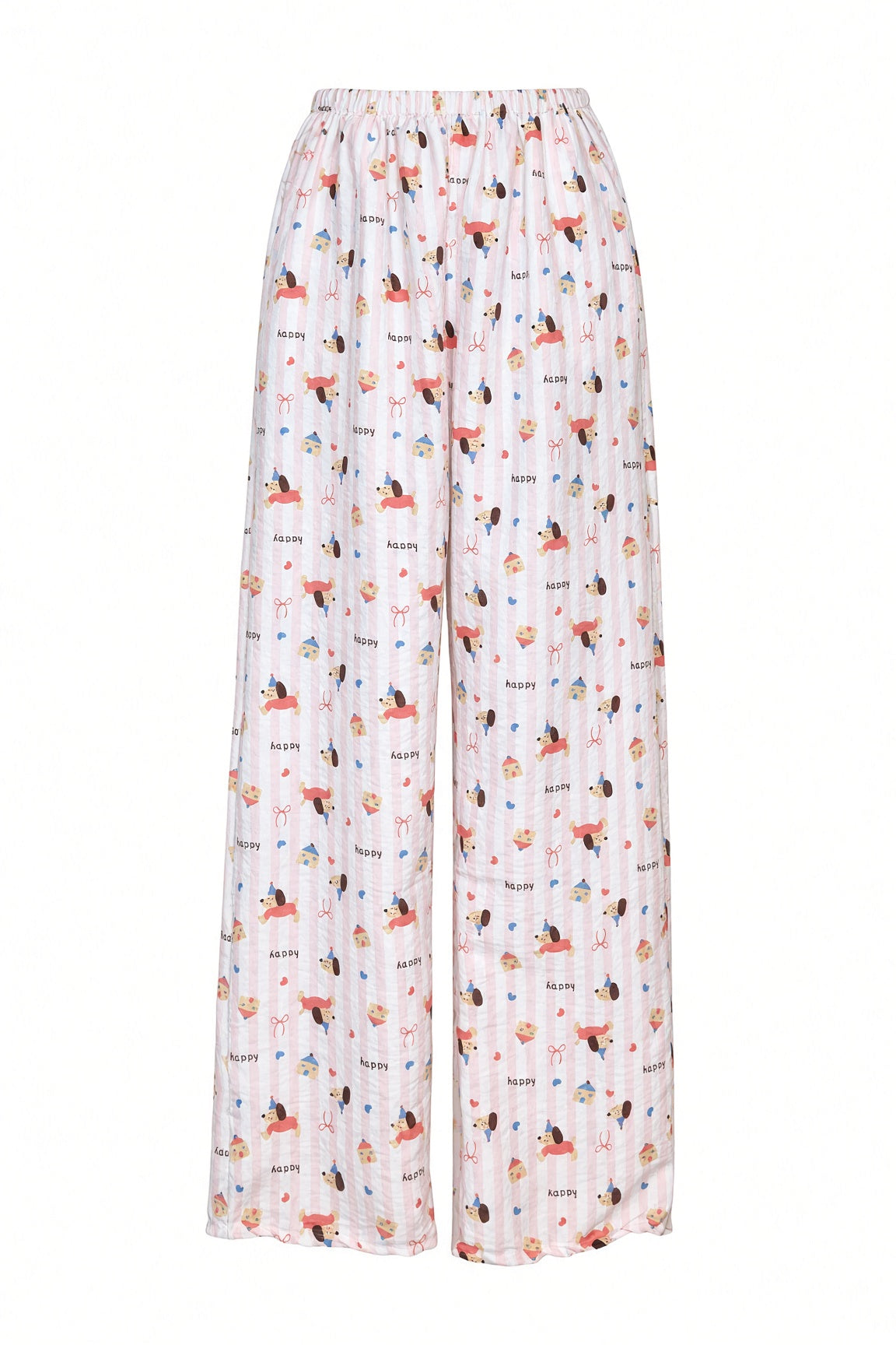 Lace Button Pajama Set — Pink Happy Dog