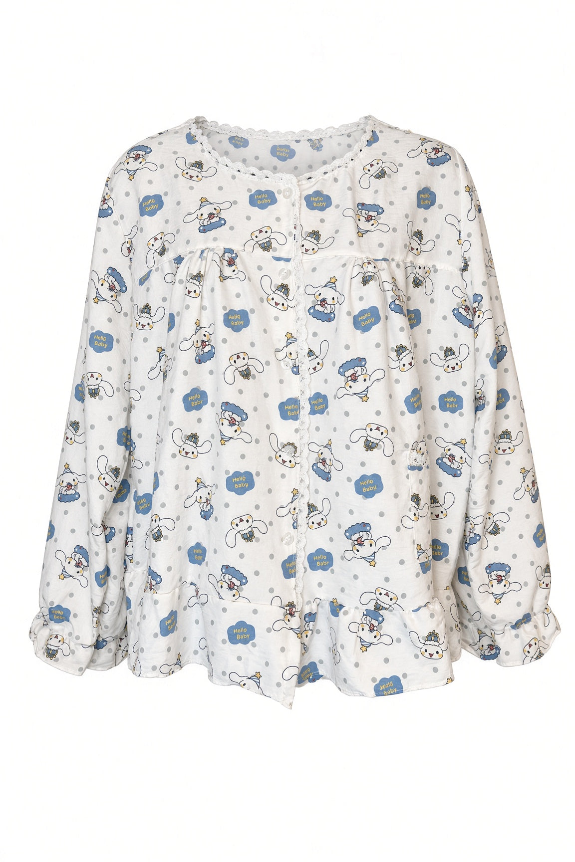 Lace Button Pajama Set — White Hello Baby