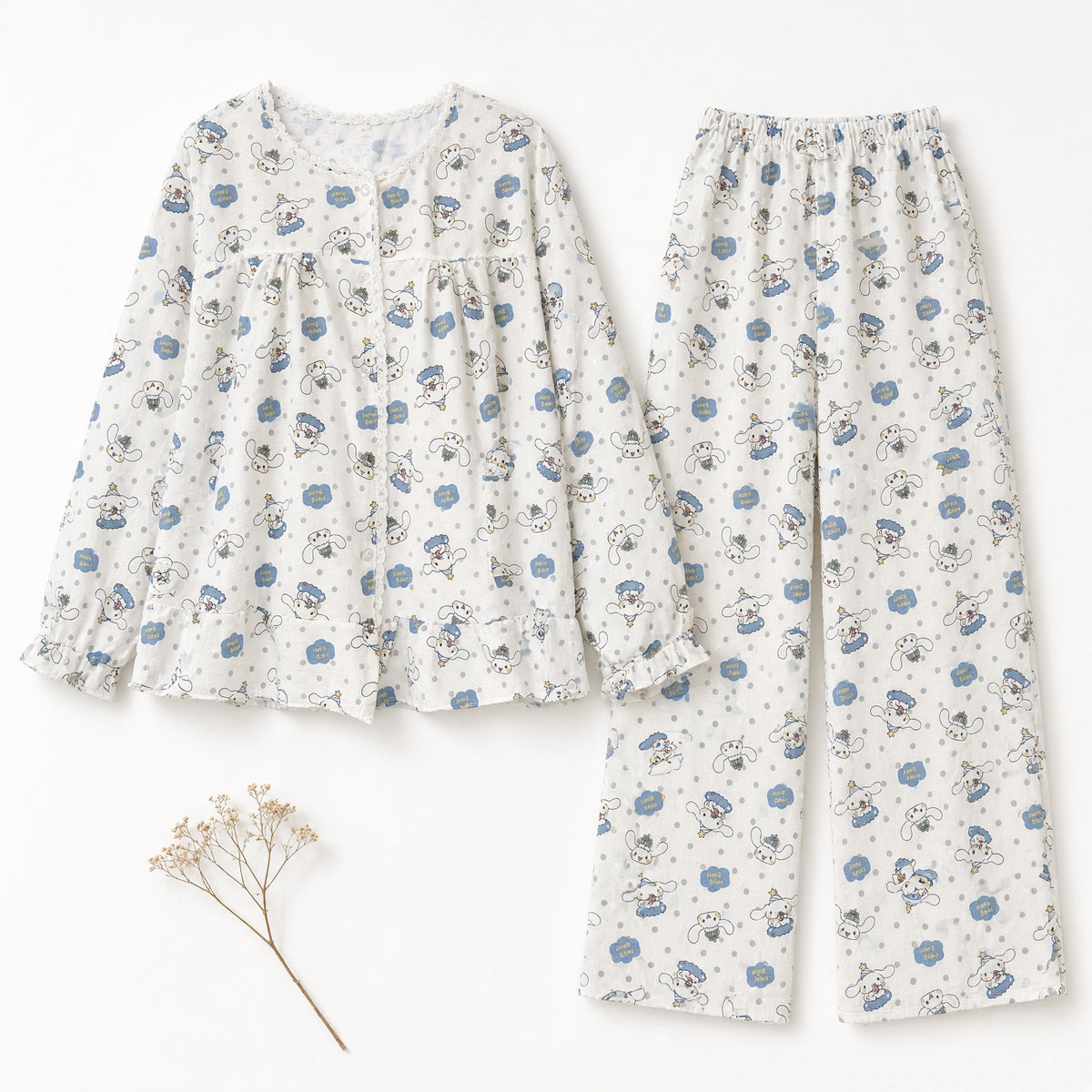 Lace Button Pajama Set — White Hello Baby