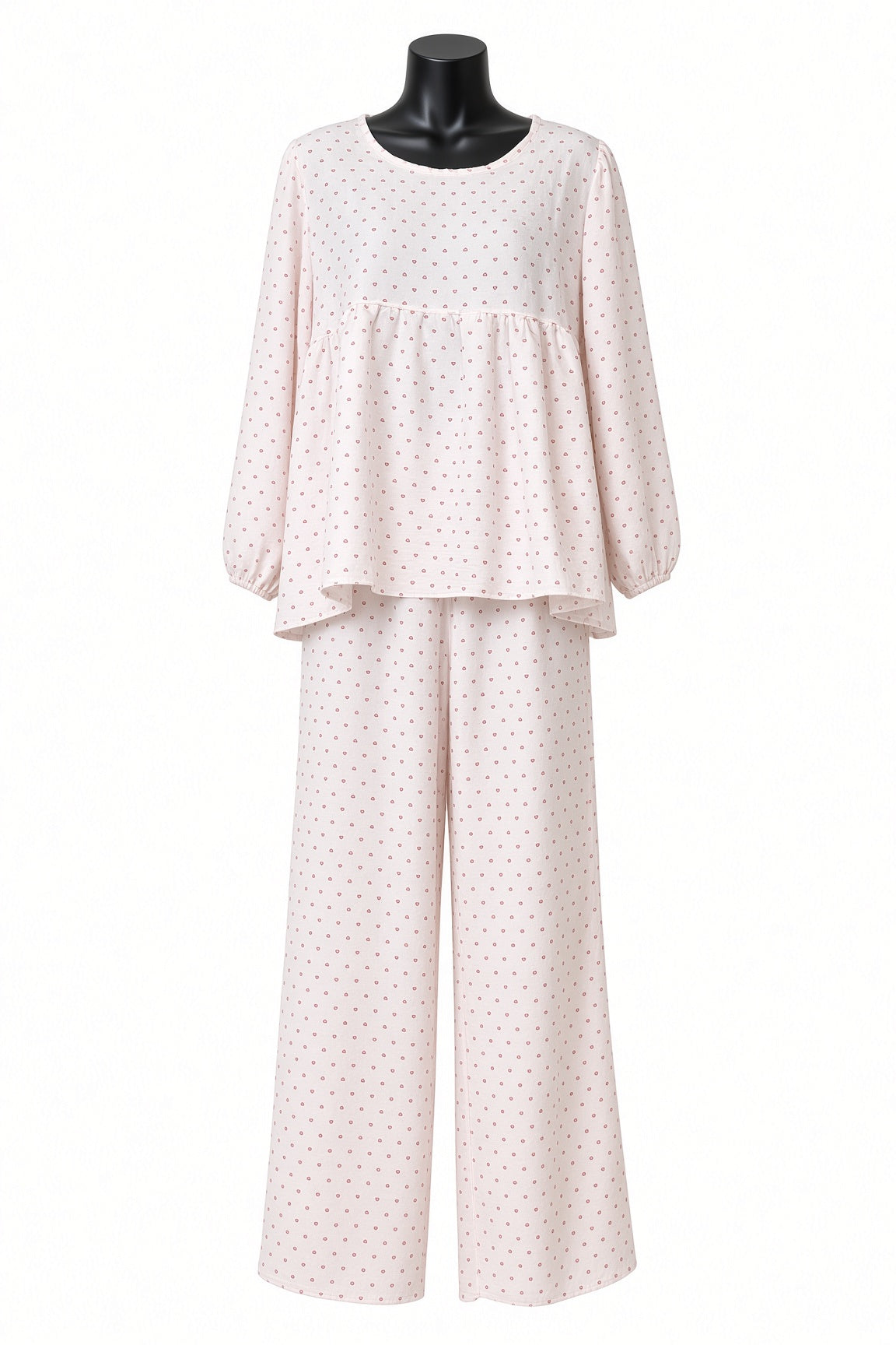 Heart Peplum Pajama Set — Blush Tiny Hearts