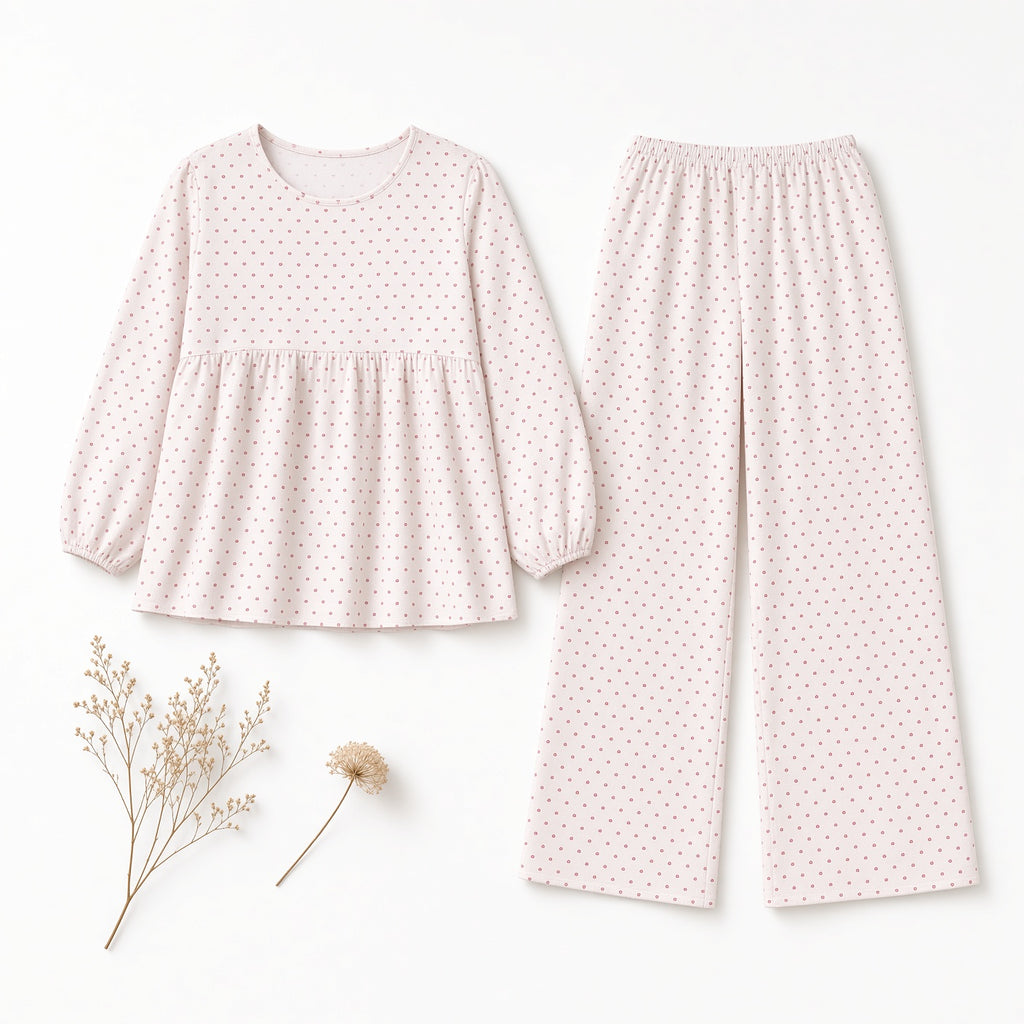 Heart Peplum Pajama Set — Blush Tiny Hearts