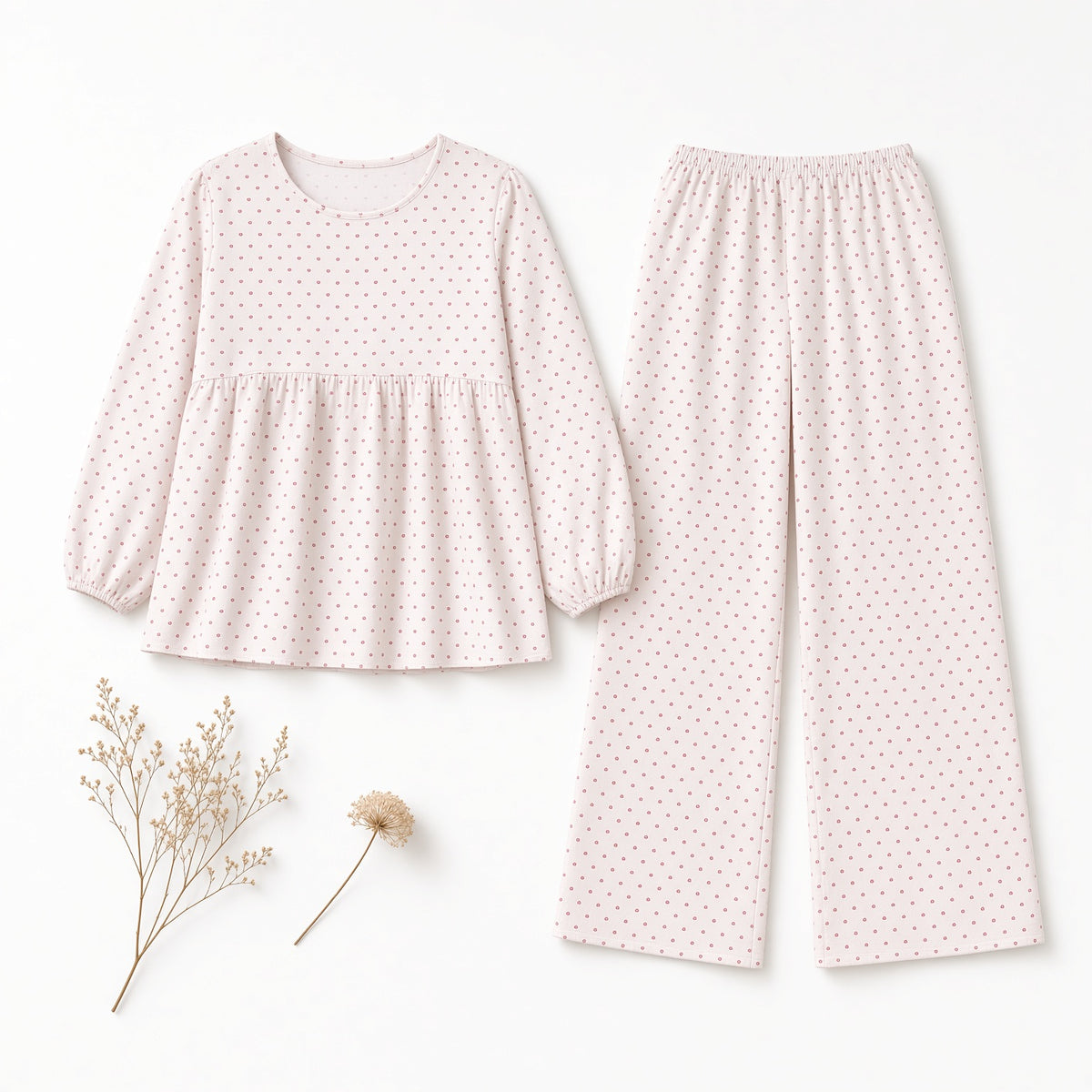 Heart Peplum Pajama Set — Blush Tiny Hearts