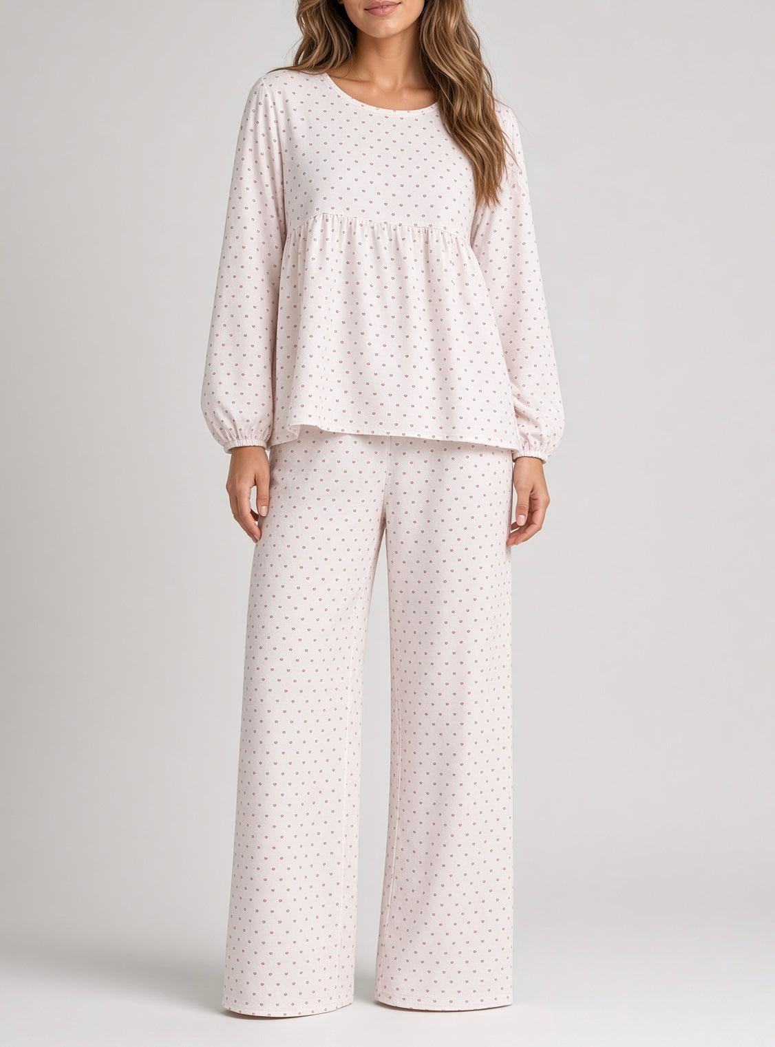 Heart Peplum Pajama Set — Blush Tiny Hearts