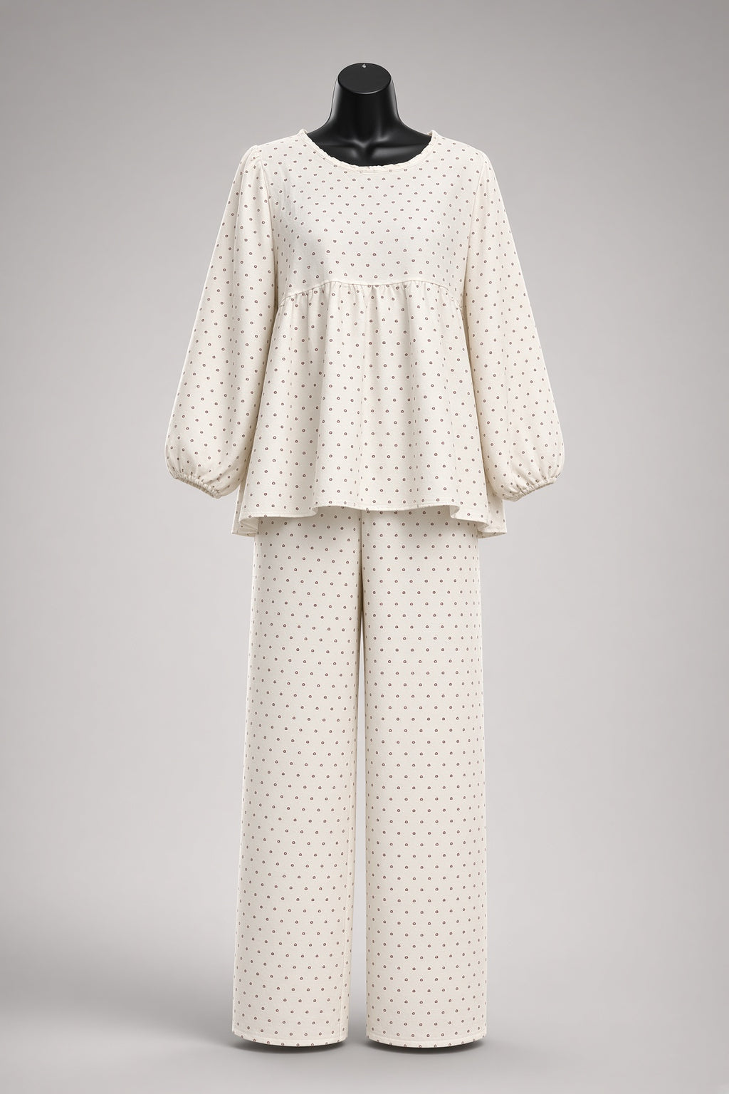 Heart Peplum Pajama Set — White Tiny Hearts