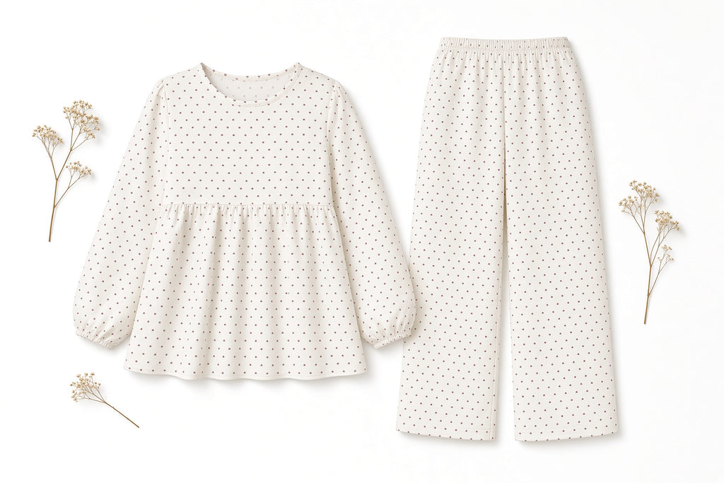 Heart Peplum Pajama Set — White Tiny Hearts
