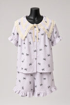 Ribbon Stripe Pajama Set - Purple Stripes with Black Bows