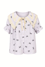 Ribbon Stripe Pajama Set - Purple Stripes with Black Bows