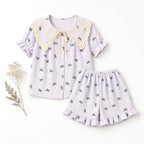 Ribbon Stripe Pajama Set - Purple Stripes with Black Bows