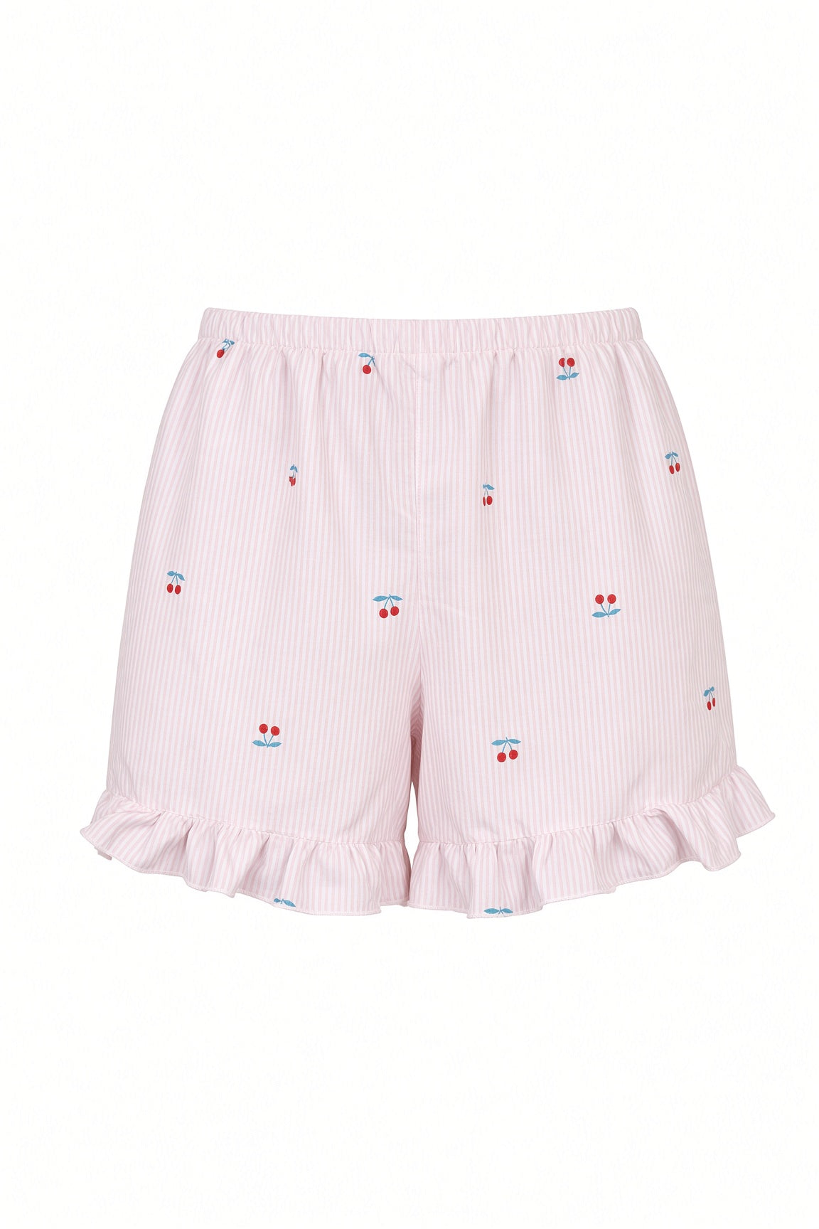 Ribbon Stripe Pajama Set - Pink Stripes with Cherry Embroidery
