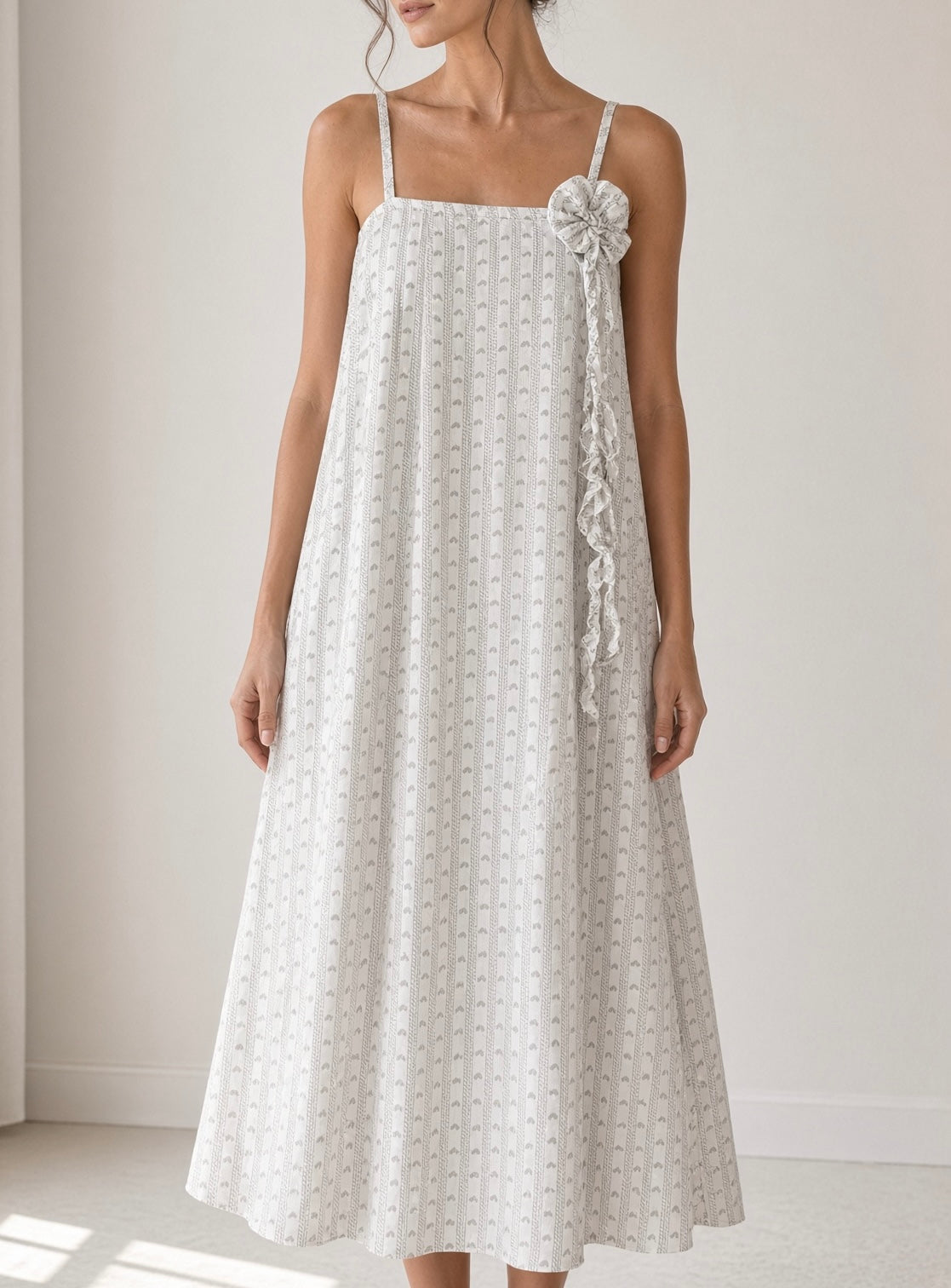 Blossom Tie Dress -White Gray Stripe