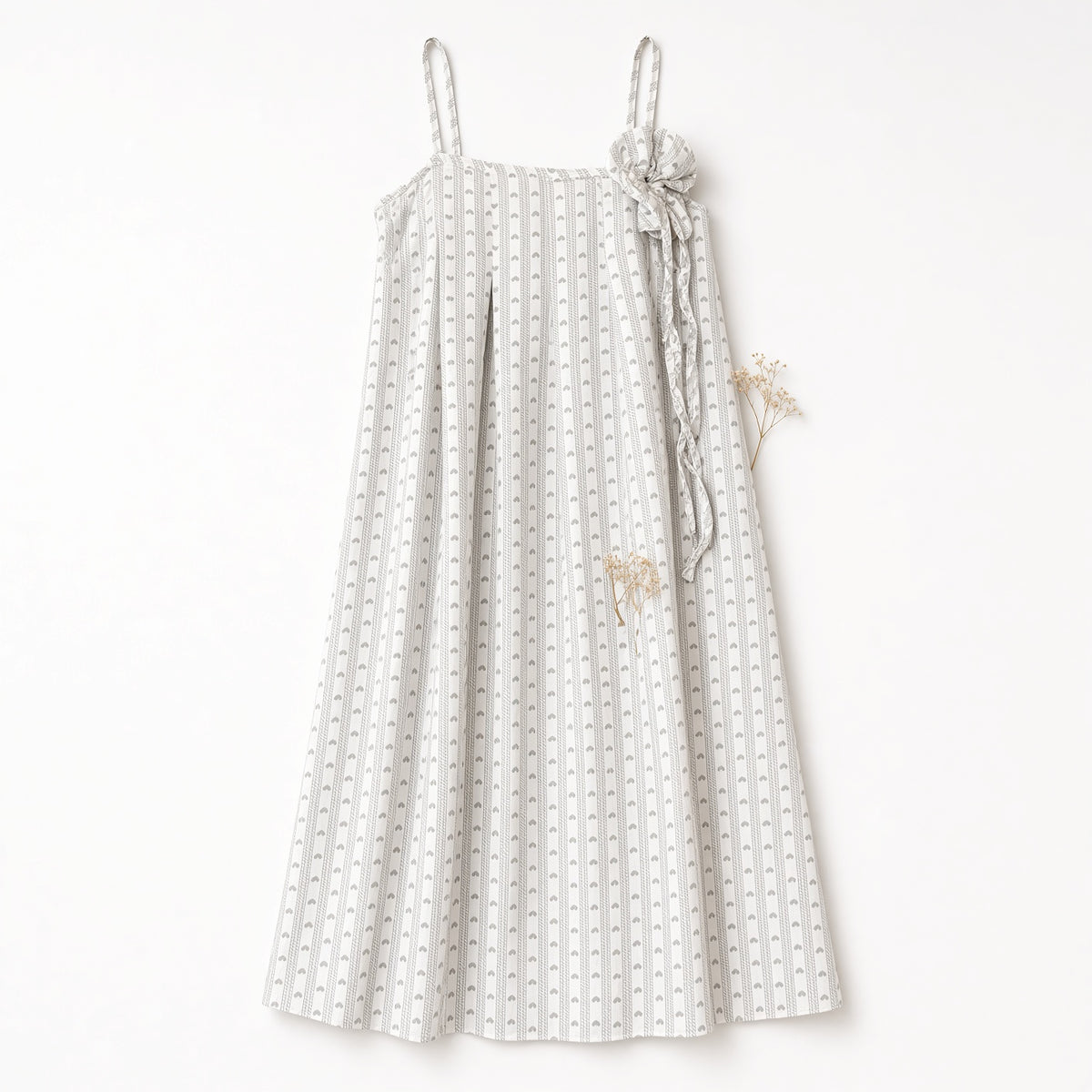 Blossom Tie Dress -White Gray Stripe