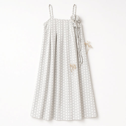 Blossom Tie Dress -White Gray Stripe