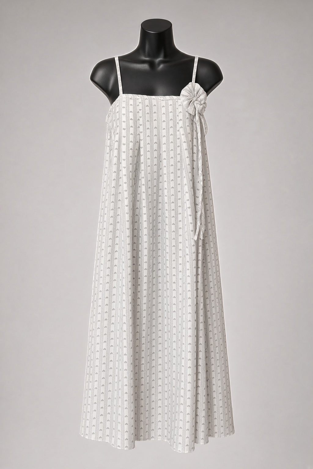 Blossom Tie Dress -White Gray Stripe