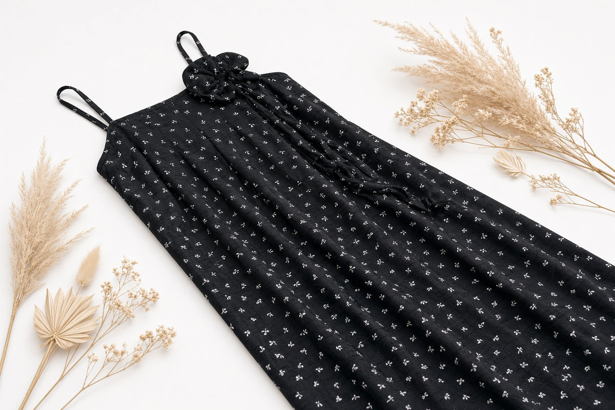 Blossom Tie Dress -Black