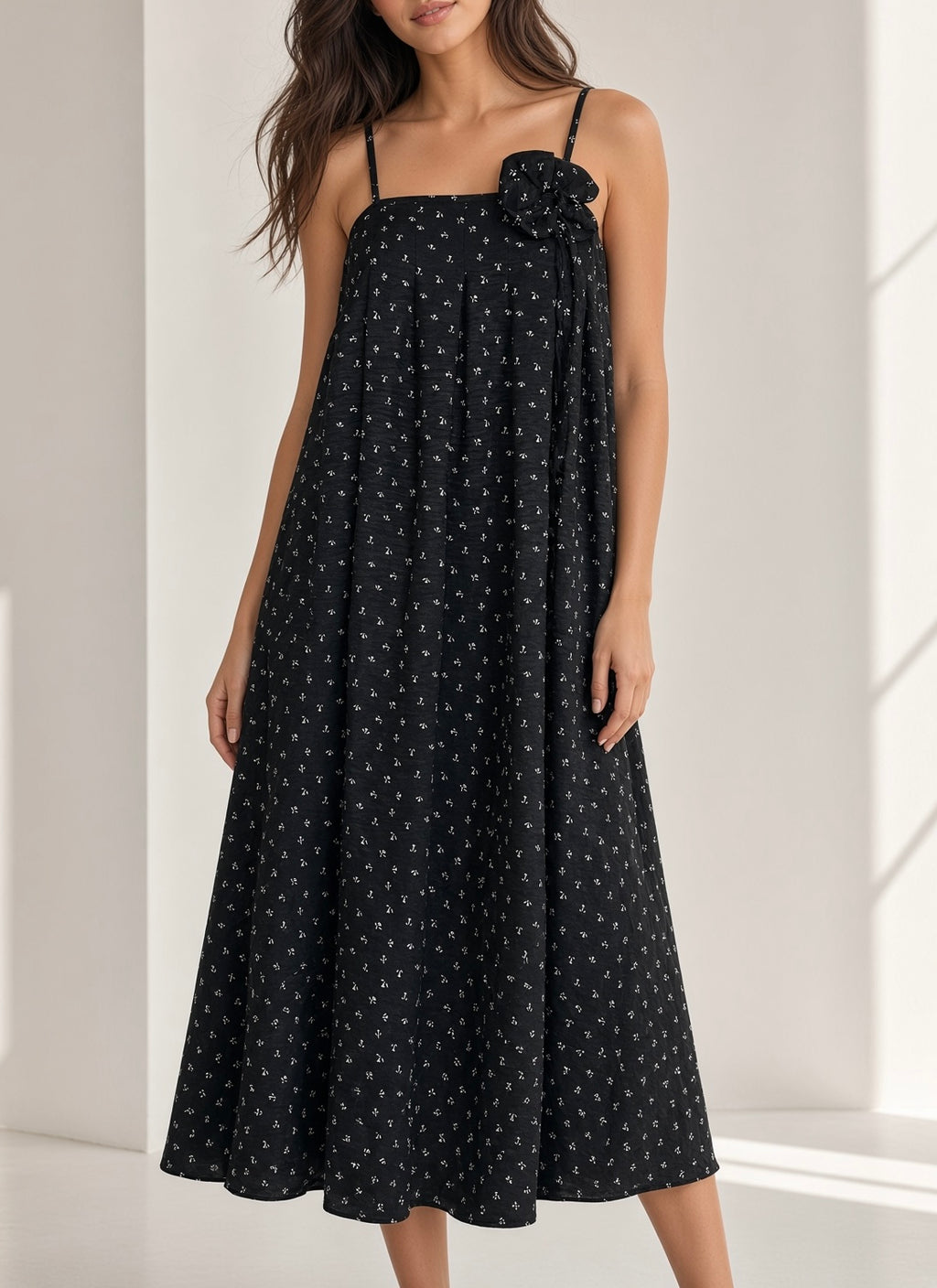 Blossom Tie Dress -Black