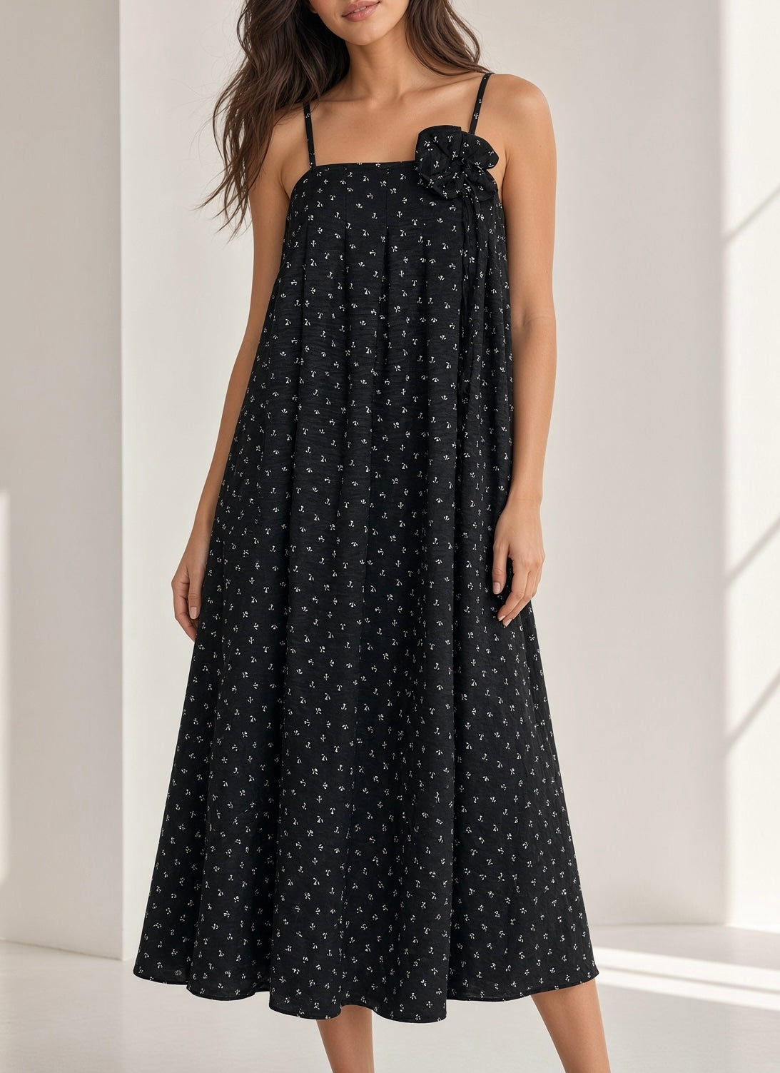 Blossom Tie Dress -Black